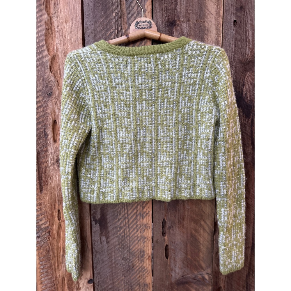 Cider Olive Green & White Tweed Cropped Cardigan Sweater - Picture 5 of 10